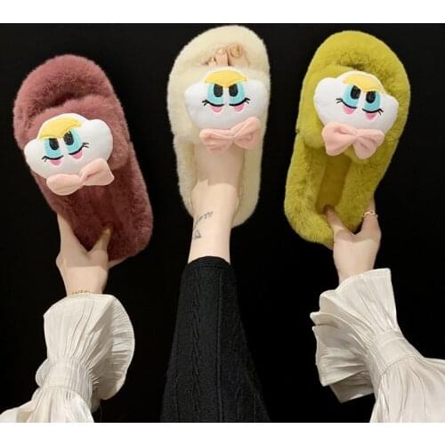 Fur Slippers Women Shoes Woman 2021 Autumn New Duck Fluffy Slippers Flat Warm Cotton Winter Slippers Fur Slides Plus Size