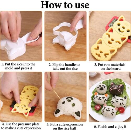 Cute Cat Rice Ball Mold Cartoon Cat Pattern Sushi Bento Nori Kitchen Rice Decor Kits Sandwich DIY Kitchen Tools for Baby Kids