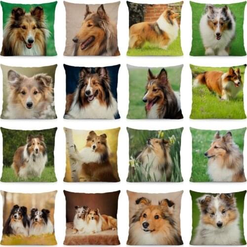 Cute Shetland Sheepdog Pillowcase Home Decoration Throw Pillow Covers Dog Pattern Cushion Cover 45x45cm DWG057
