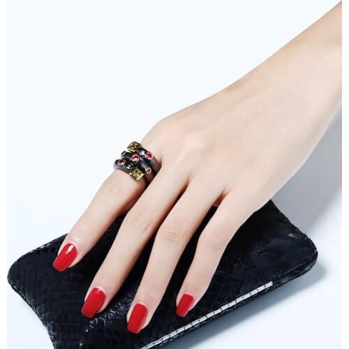 Trendy black rings with AAA Square and Round multi color crystal jewelry ringen bagues femme Dropshipping Fashion ring for women