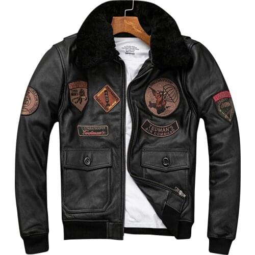 Genuine Mens Leather Motorcycle Jacket First Layer Cowhide Thickening Autumn And Winter Mens Bomber Jacket With Fur Collar