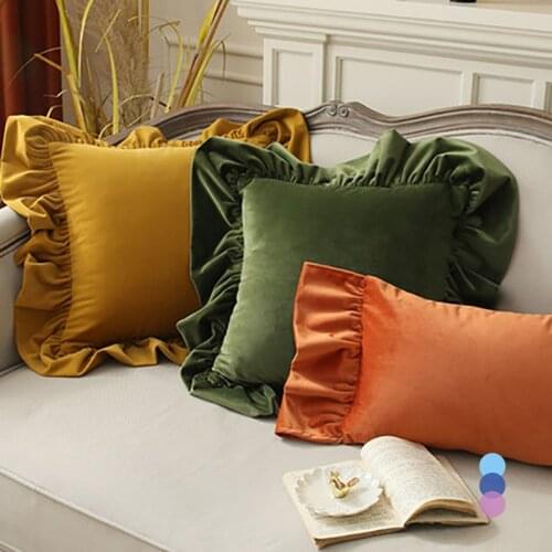 Ruffle Cushion Cover Velvet Pillow Cover Bedroom Living Room Decoration Luxury Decorative Throw Pillows Sofa Chair Green