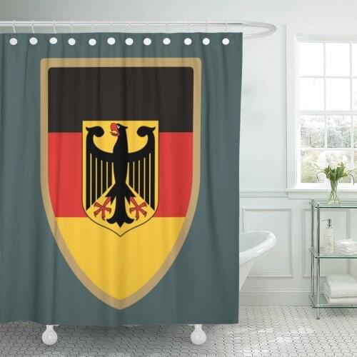 Red Arms German Patch Yellow Germany Bird Eagle Emblem Shower Curtain Waterproof Polyester Fabric 72 x 78 Inches Set with Hooks