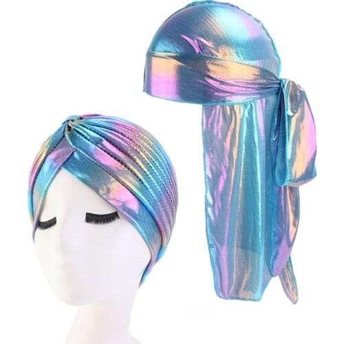 New Mens Durag Headwear Doo Rag Durags and Bonnets Women Headwrap Cap Couple 2pcs sets