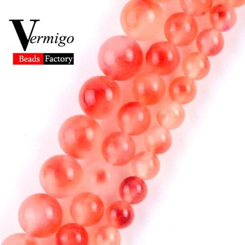Wholesale Natural Stone Beads Watermelon Red Jades Round Loose Beads For Jewelry Making 6 8 10mm Pick Size Diy Bracelet 15"