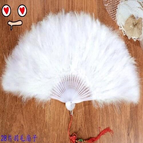 Factory Direct Sales White Ladies Folded Turkey Feather Hand Fan Wholesale Handmade Fans For Dance Wedding Decoration
