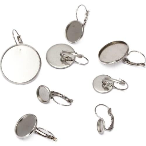 10pcs Stainless Steel French hook earring Cabochon 12mm 20mm Cameo Setting Blank base DIY Jewelry Findings Components