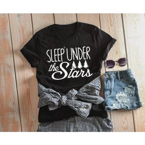 Sleep under the stars Adventure Mountain Camping t-shirt women fashion slogan Christmas tree grunge tumblr graphic tees shirt
