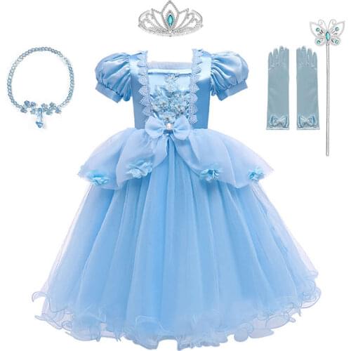Wedding Floral Princess Dress For Girls Gorgeous Lace Flower Costume Halloween Kids Party Glass Slipper Cosplay Clothes Gowns