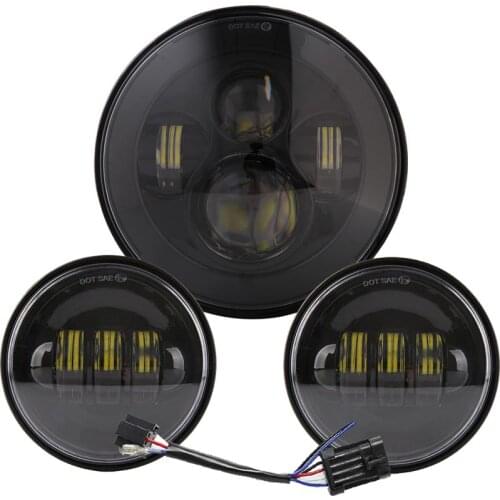 Motorcycle Light For Electra Glide Softail Fat Boy Touring 7 Inch LED Headlight with 4.5 Inch Fog Lamps (Black/Chrome)