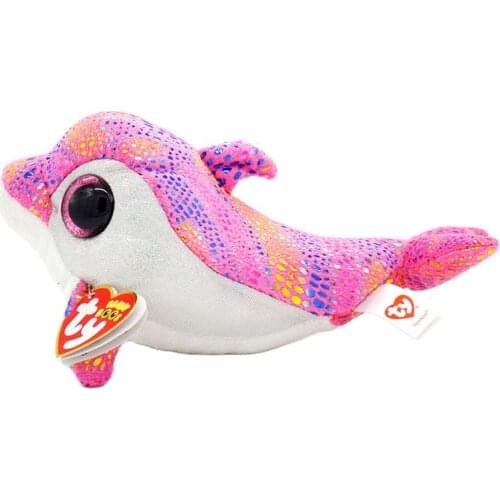 Ty Big Eyes Beanie Plush Stuffed Pink Dolphin Animal Collection Toys Doll Deep Sea Fish Birthday Christmas Gift 15CM
