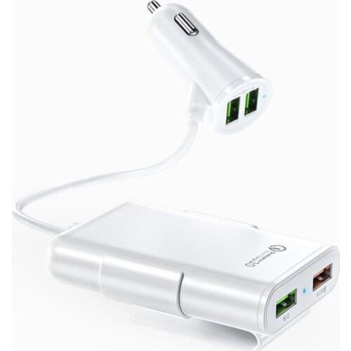 Universal QC3.0 4 USB Ports 5/9/12V Fast Charging Extension Cable Car Charger Back Seat Charger Adapter For iPad Cameras Phone