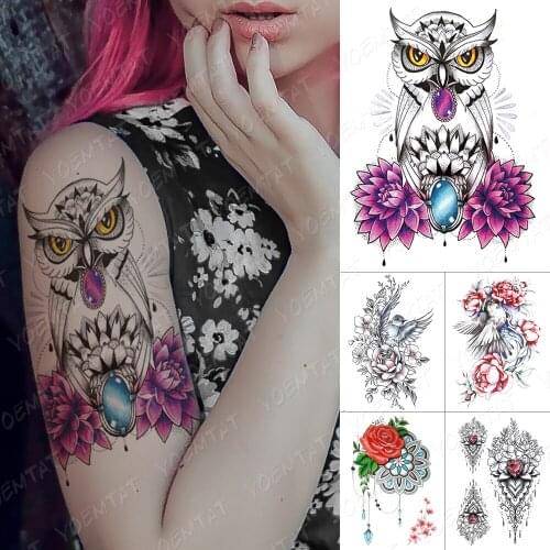 Waterproof Temporary Tattoo Sticker Magic Color Owl Bird Flowers Flash Tattoos Mandala Rose Body Art Arm Fake Tatoo Women Men