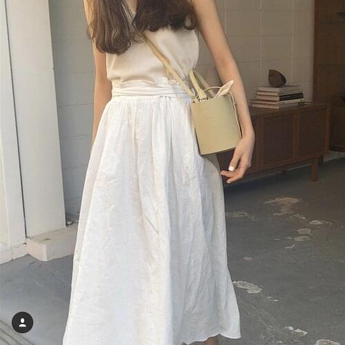 Women Summer Cotton Linen Long Umbrella Tutu Skirt Faldas Mujer Moda 2018 Female A-line Bandage Streetwear High Waist Jupe Etek