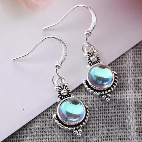 2020 Vintage Imitation Moonstone Brincos Dangle Silver Color Earrings for Women Wedding Jewelry Boho Statement Indian Earring