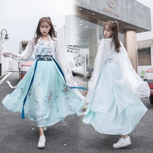 Free shipping dress Chinese wind big sleeve double-breasted strapless waist skirt with daily hanfu antique female summer dress