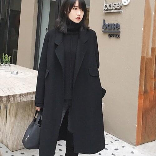 Woolen Coat Womens High-quality Spring And Autumn 2021 New Straight Slim Midi Over-the-knee Cardigan Double-sided Woolen Coat