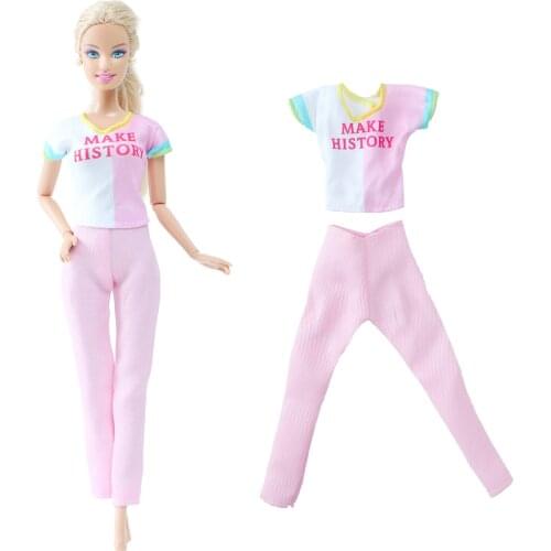 1 Set Causual Girl Doll Outfit T-shirt Pink Top Trousers Handmade Sport Wear Clothes for Barbie Doll Accessories Kids Toy Gift