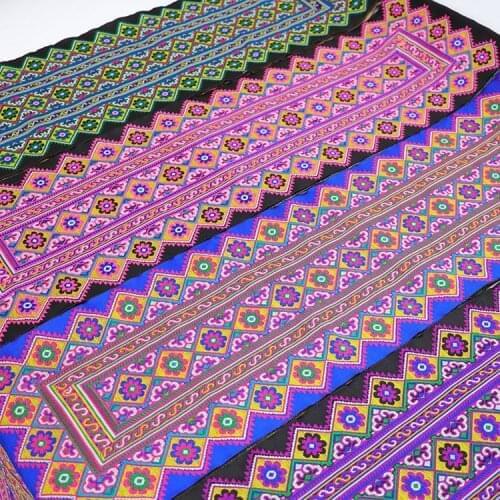 1piece hmong miao jacquard webbing lace trim 70x20cm dress collar ribbon tape ethnic tribal nepal thai india boho DIY accessory