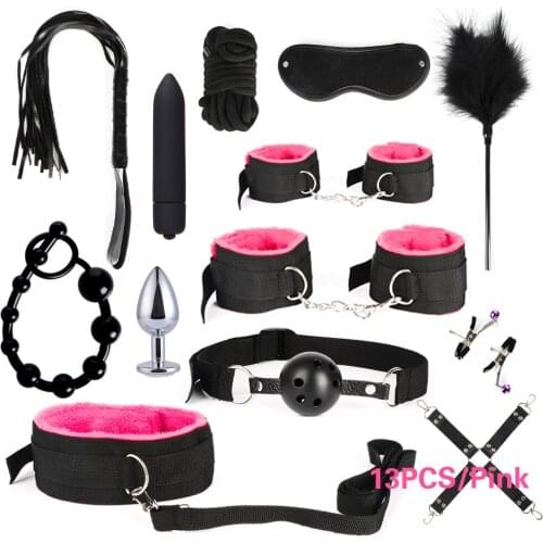 13pcs Pack BDSM Bondage Leather Restraints Adult Sex Toys Fetish Role Play Bed Game Tool for Couple