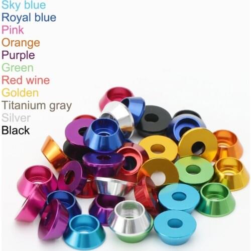 20pcs M2 M3 M4 M5 M6 Aluminum Colourful Anodized Countersunk Head Bolt Washers Gasket Red/Grey/Gold/deep Blue/Black/pink/purple