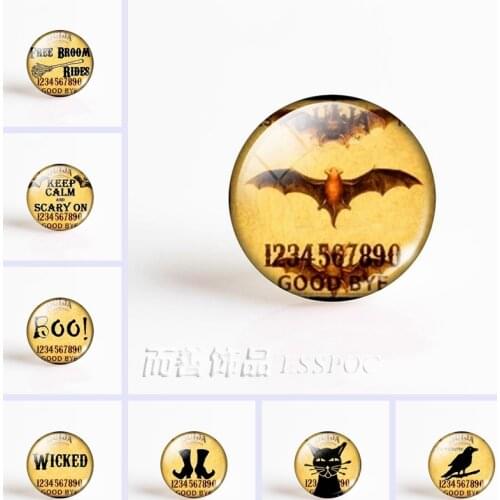 5Pcs/lot Halloween Black Bat Cat Crow Glass Cabochon Round 25mm Flatback for Necklace Bracelet DIY Accessory