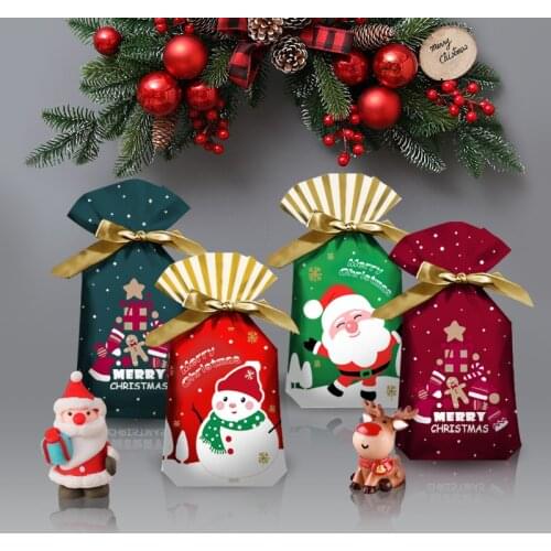 50 PCS Plastic Drawstring Bag Ribbon Candy Bag Christmas New Year Party Wedding Gift Bags Decor Decorations Supplies