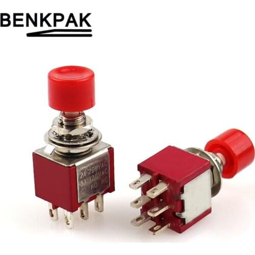 6mm Push Button Switch ON-(ON ) 6pins Toggle Switch PS-202 Small Red Cap Circular Self Reset Button
