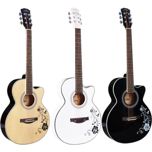 40 Inch White Black Wood Color Acoustic Guitar Basswood Body Rosewood Fingerboard Guitarra With Guitar Tuner Strings