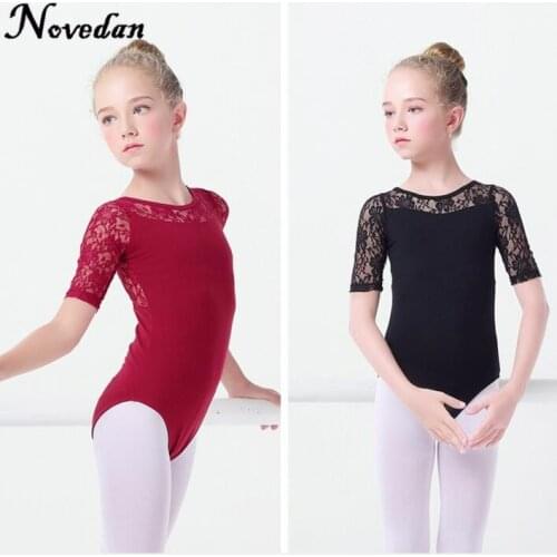 New Black Lace Mesh Ballet Leotards Girls Kids Short Long Sleeve Ballet Clothing Dancewear Children Gymnastics Leotards