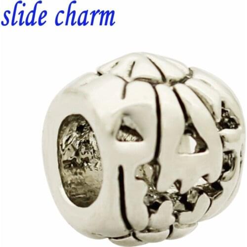 Slide charm Free shipping Halloween Jack Pumpkin Lantern Charm beads fit Pandora bracelet