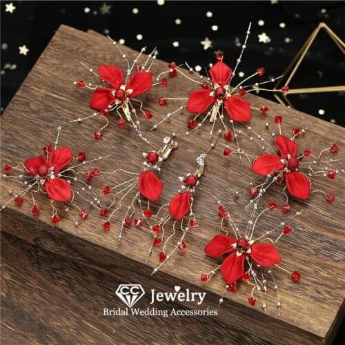 CC Hair Clips Wedding Accessories for Women Engagement Jewelry Bridal Hairwear Red Color Headdress Hairgrips Flower Hairpin M183