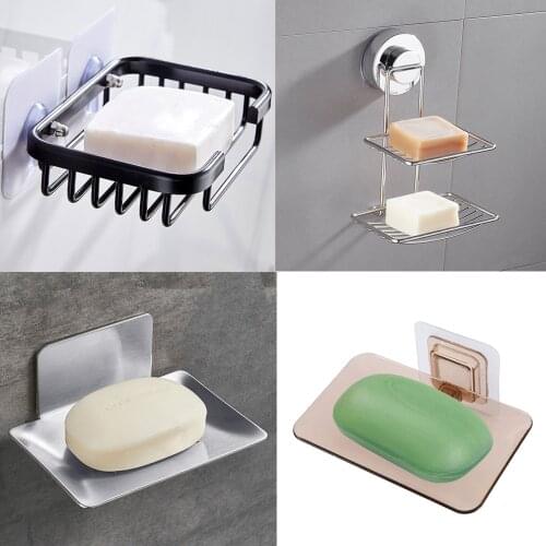 Soap Dish Holder Wall Mounted Dish Soap Holder Storage Rack Stainless Steel Non-Slip Soap Holder Container Bathroom Accessories