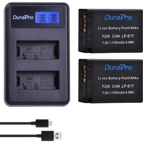 DuraPro 1180mAh LP-E17 LPE17 LP E17 Battery + LCD USB Dual Charger for Canon EOS Rebel T6i 750D T6s 760D M3 8000D Kiss X8i