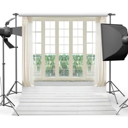 Mehofoto Wooden Floor Background Photography White Door Curtain Backdrops for Photographic Wedding CM-0868