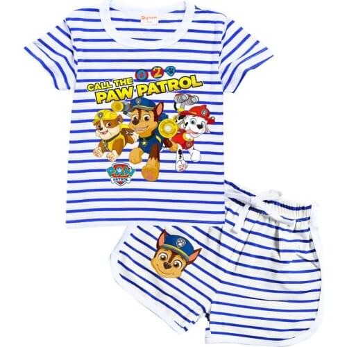 PAW PATROL Cotton Girls Tops Fashion Summer Clothes Kids Shirts Cartoon Boys Short Sleeve Clothing Child T Shirt+Shorts