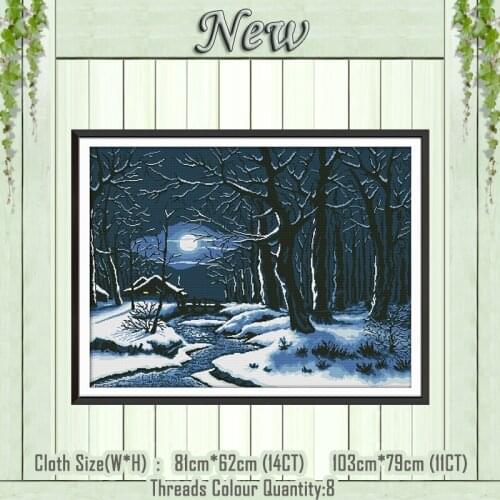 Winter night snow forest decor painting counted printed on the canvas DMC 11CT 14CT kits Cross Stitch embroidery needlework Sets