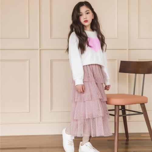 Girls Clothes Set 2020 Kids Heart Print Sweatshirt Skirts 2 Pcs Suits Teenage Girl Sets Children Clothing 6 8 10 12 14 Yrs
