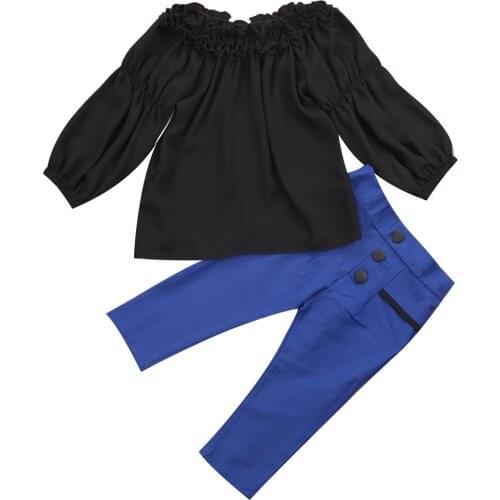 Baby Girls Off Shoulder Outfits set 2017 Autumn Spring Clothes Kid Shirt T-shirt+Pants Cotton Clothes Costume Set girls clothing