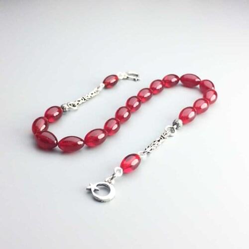 Red Bakelite Stress Chain Polshak Mascot Rosary 925 Sterling Silver Tassels