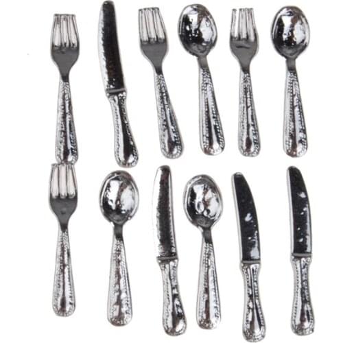 1:12 Scale Dollhouse Miniature Kitchenware Dinnerware Set, Spoon Fork Silverware Tableware Set Dolls House Decoration