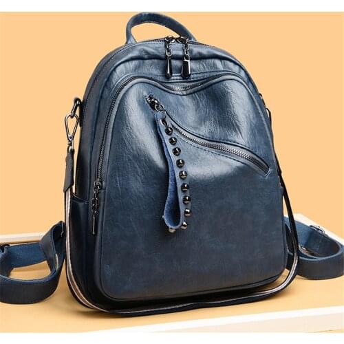 Multifunction Women Backpack High Quality Leather Shoulder Bags for Girls Rivet Female Travel Backpack Luxury Backpacks