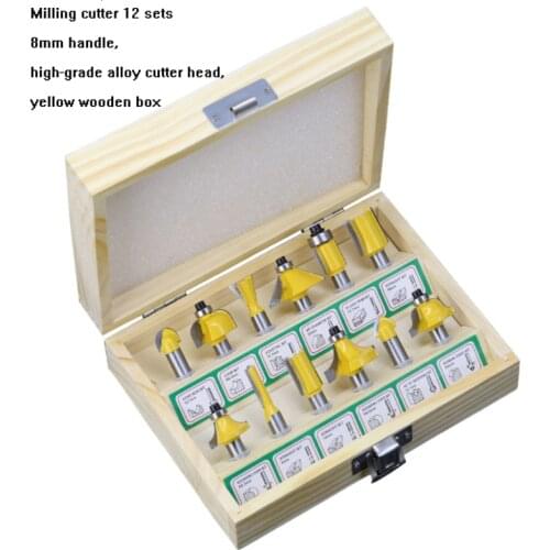 Set woodworking milling cutter 12pc yellow woodworking carving electromechanical wood milling trimming machine cutter head set c