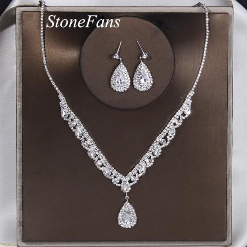 Stonefans Fashion Water Drop Necklace and Earrings Set African for Women Bridal Luxury Crystal High Quality Wedding Jewelry Gift