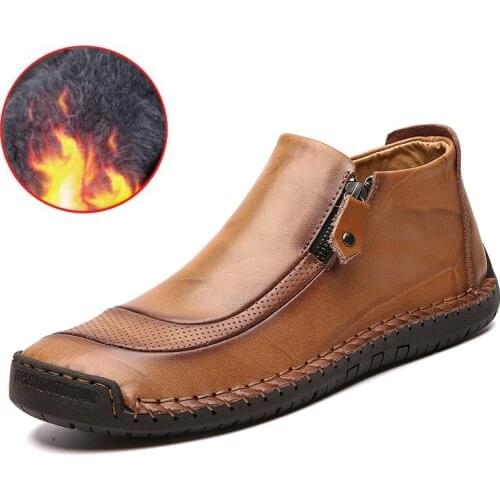 2019 New Men Ankle Boots Quality Split Leather Shoes Men Snow Boots Winter Shoes Keep Warm Fur Man Boot Shoes Plus Size 38-48