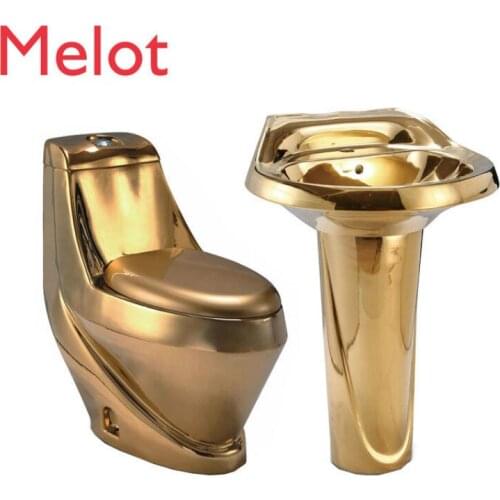 2020 new design sanitary ware bathroom golden color gold wc ceramic toilet basin with pedestal toilet