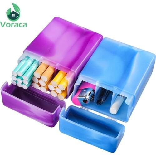 Portable Plastic Cigarette Case Box Muiticolor Top Flip Lighter Storage Box Holder Smoking Tools 3 Compartments Random Color