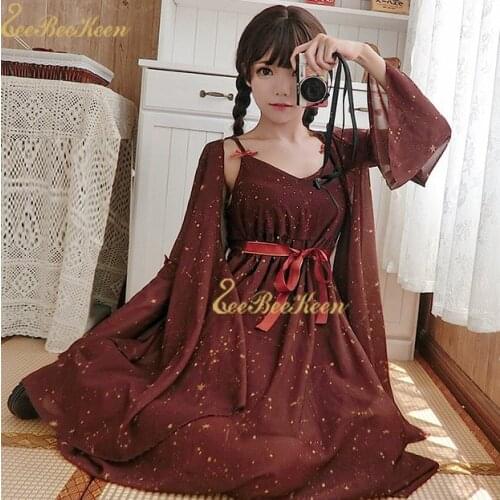 Lolita Dress Coat Starry Sky Cosplay Costume Female Summer Suit Adult Black/red/white Chiffon Prevented Bask Clothes For Girls