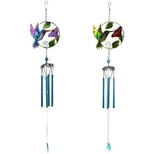 Wrought Iron Wind Chimes Kingfisher Glass Painted Crafts Wind Chimes Pipe Pendant Courtyard Balcony Creative Gift Decoration