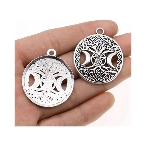 5PCS/lot 39x34mm Moon Star World Tree Charms Antique Silver Color Pendants DIY Crafts Making Findings Handmade Tibetan Jewelry